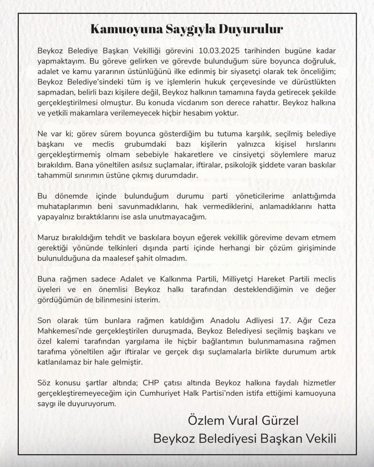Beykoz Belediye Başkan Vekili, CHP'den istifa etti: 'AK Parti ve MHP'den destek gördüm'