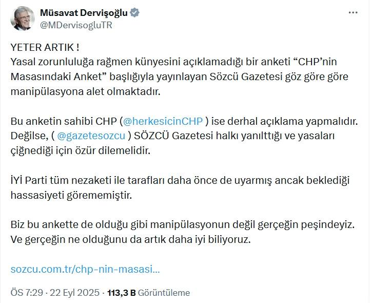 İYİ Parti'den fonlu medyaya anket isyanı: Göz göre göre manipülasyon