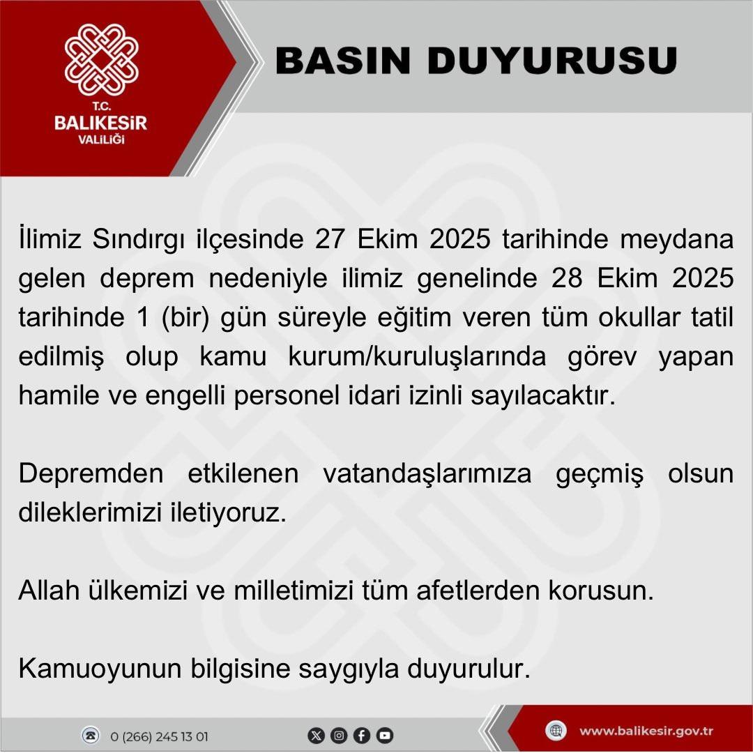 Balıkesir'de 6.1 büyüklüğünde korkutan deprem: Okullar 1 gün tatil edildi