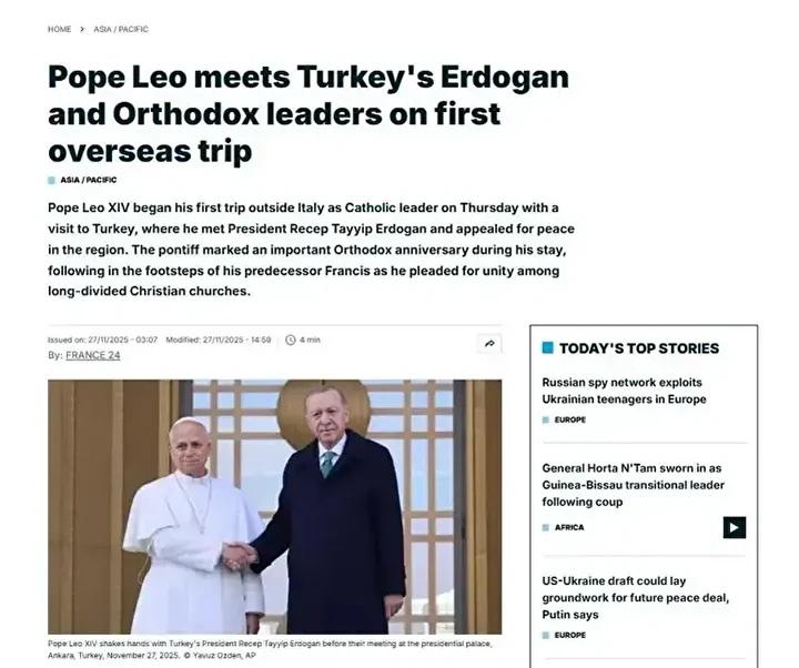 Dünya basını Papa'nın Erdoğan'a biçtiği rolü konuşuyor